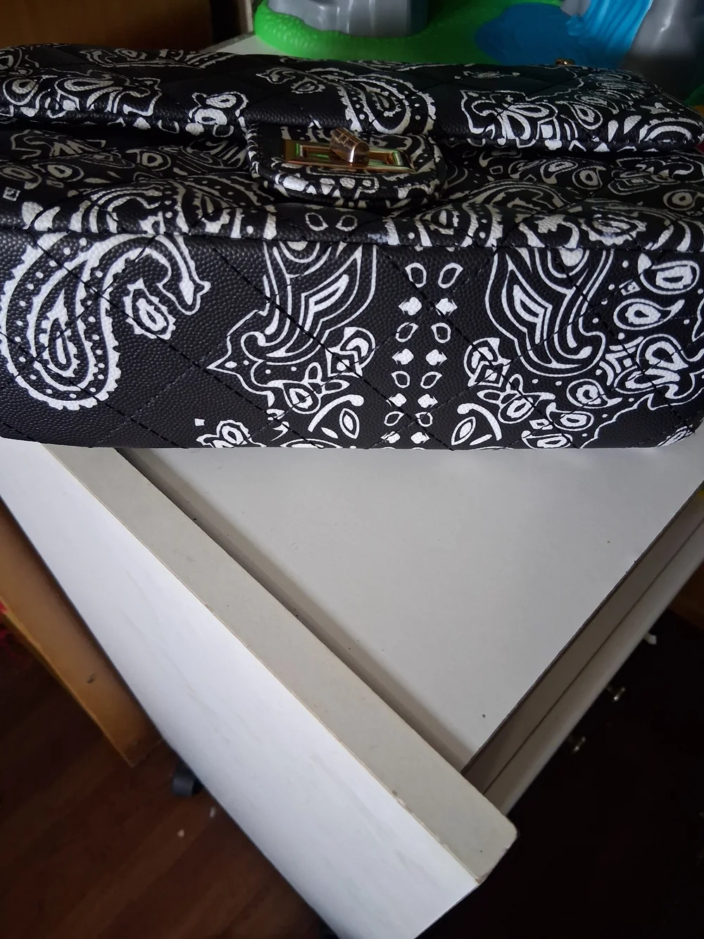 Quilted Black & White Paisley Crossbody Bag NWOT